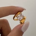 Gold color / 1 Pair Luxurious Series Irregular Stainless Steel  Gold Color Rhinestone Women's Single Rings 